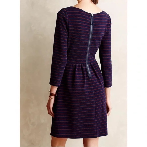 Anthropologie Maeve Brenna Dress Fit & Flare Navy Red Stripes Pockets Size 4 - Picture 2 of 12